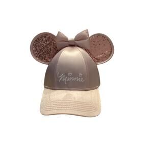 NWT Disney Minnie Mouse Signature Pink Satin baseball cap w Sequin Ears n Bow